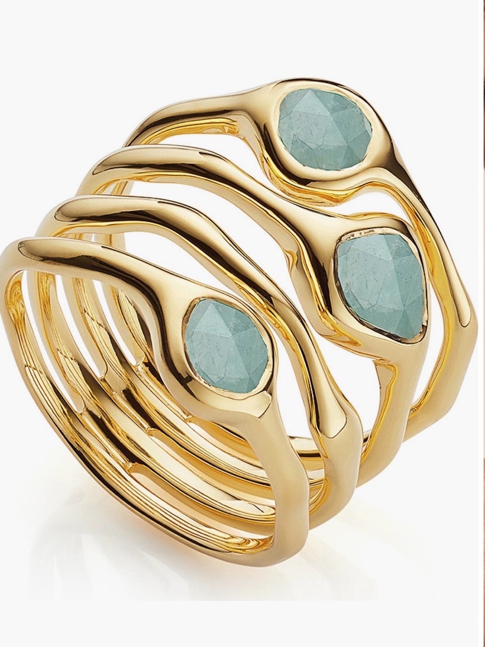 MONICA VINADER Gold Multi-Band Ring with Aqua Green Stones